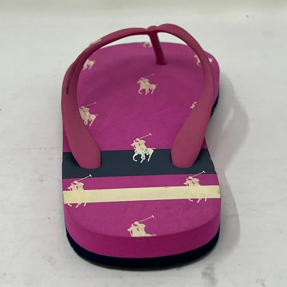 Polo Ralph Lauren Unisex Junior Flip Flop Pink/Ivory Pony Logo US Size 4 VTG NEW